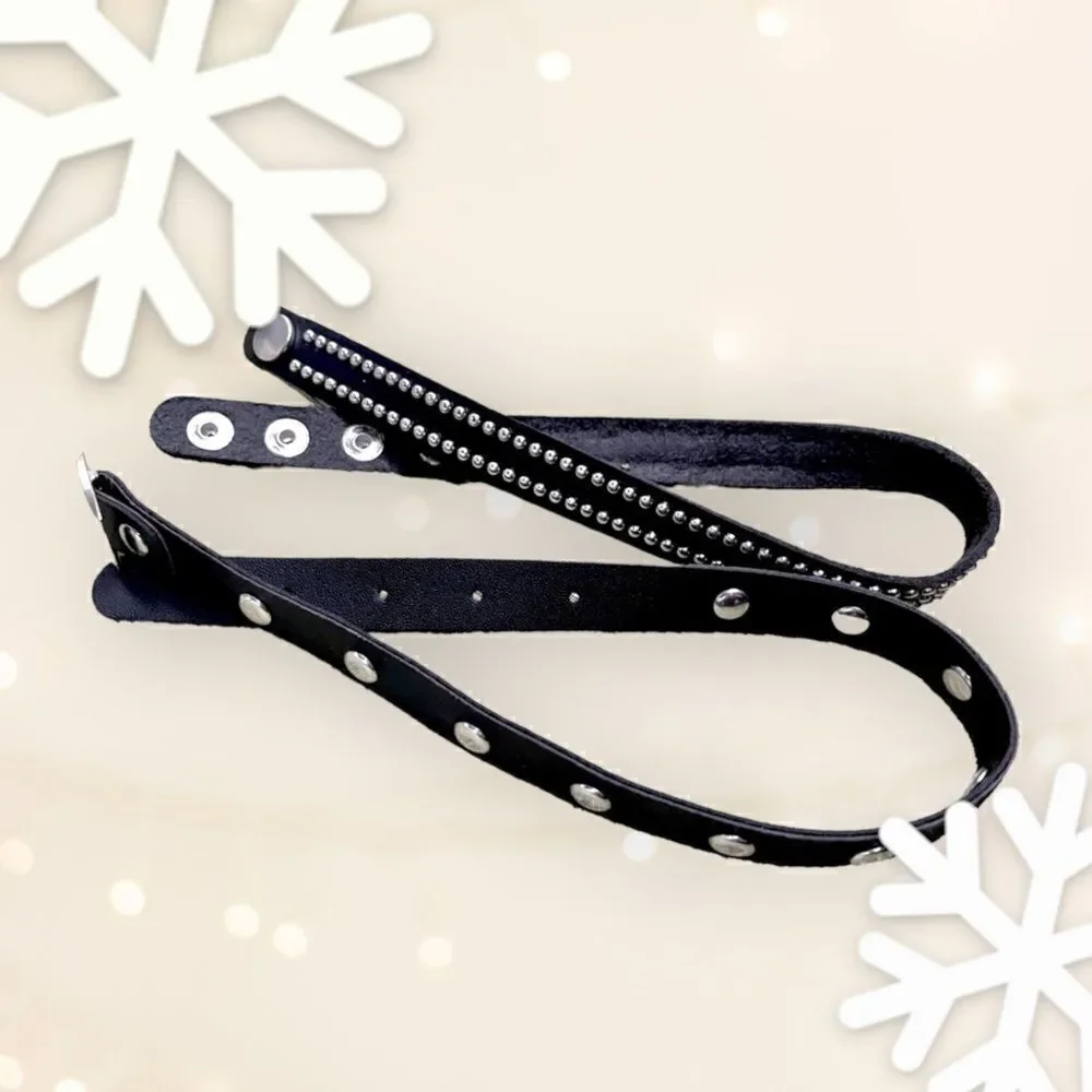 Black Leather 2-piece l Silver-studded l Buckle Choker & Wristband Wrap l New